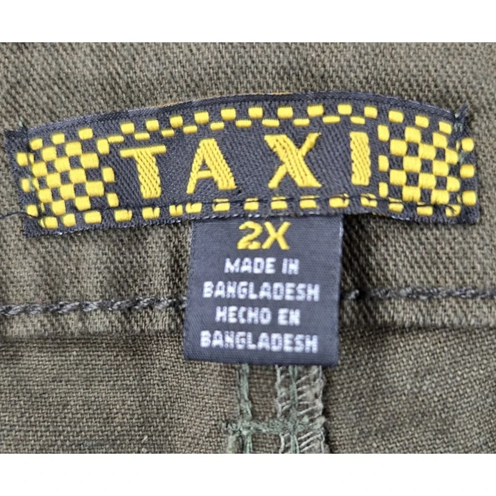 New TAXI  Women's  Cargo Pants High Rise 100% Cotton Dark Green Wide‎ Leg 2XL